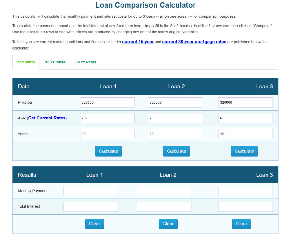Mortgage Loan Comparison Calculator