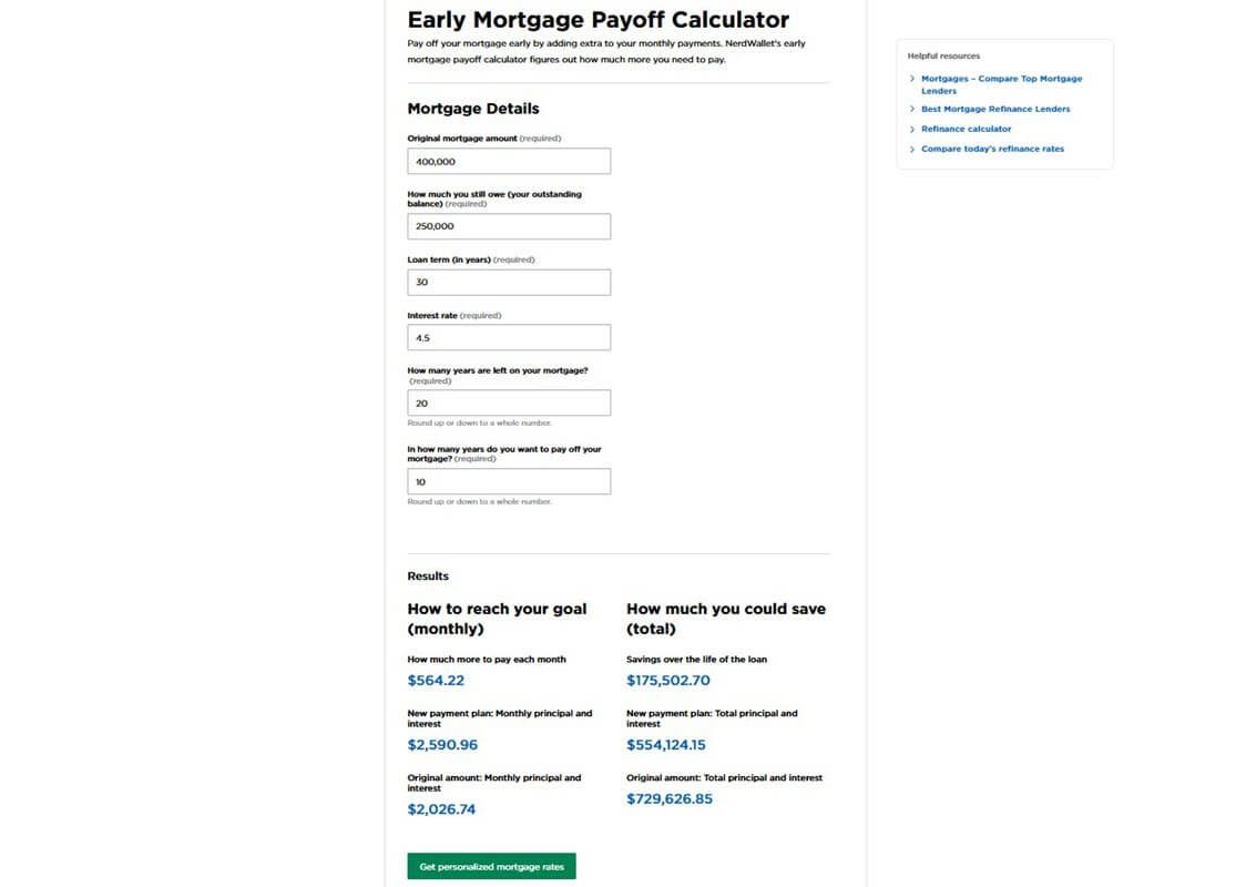 NerdWallet Early Mortgage Payoff Calculator