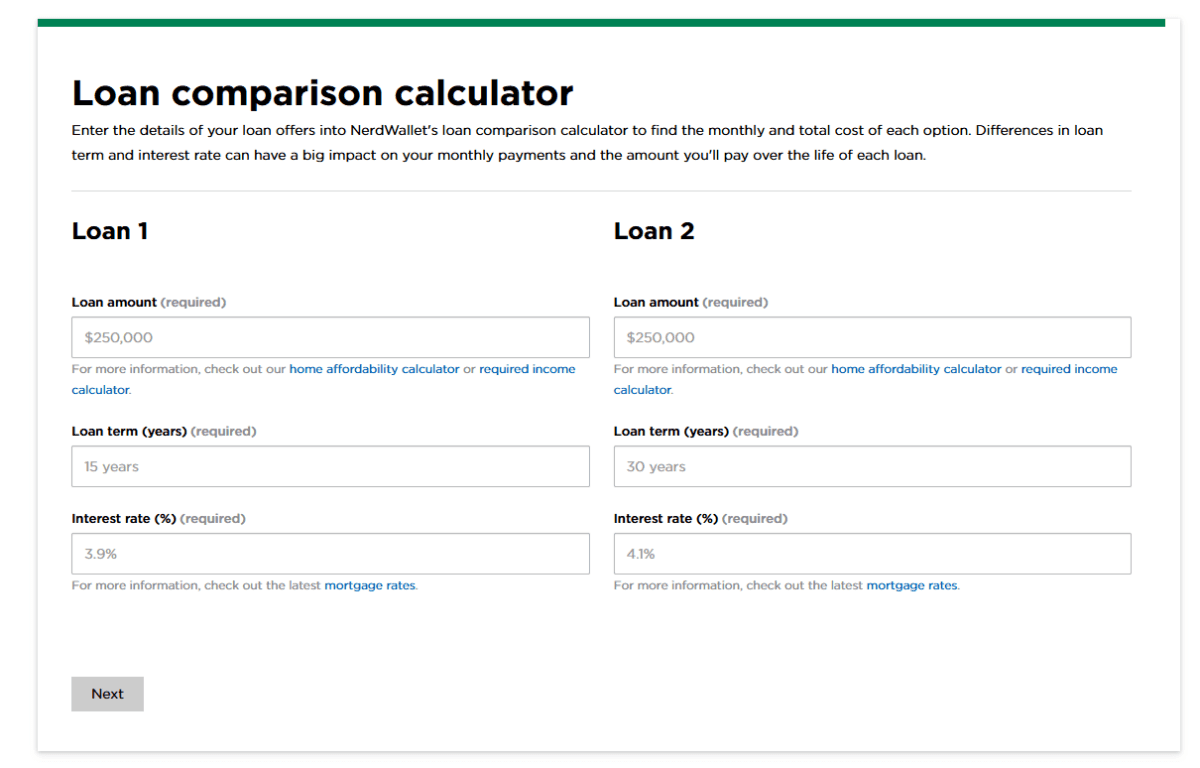 NerdWallet Loan Comparison Calculator