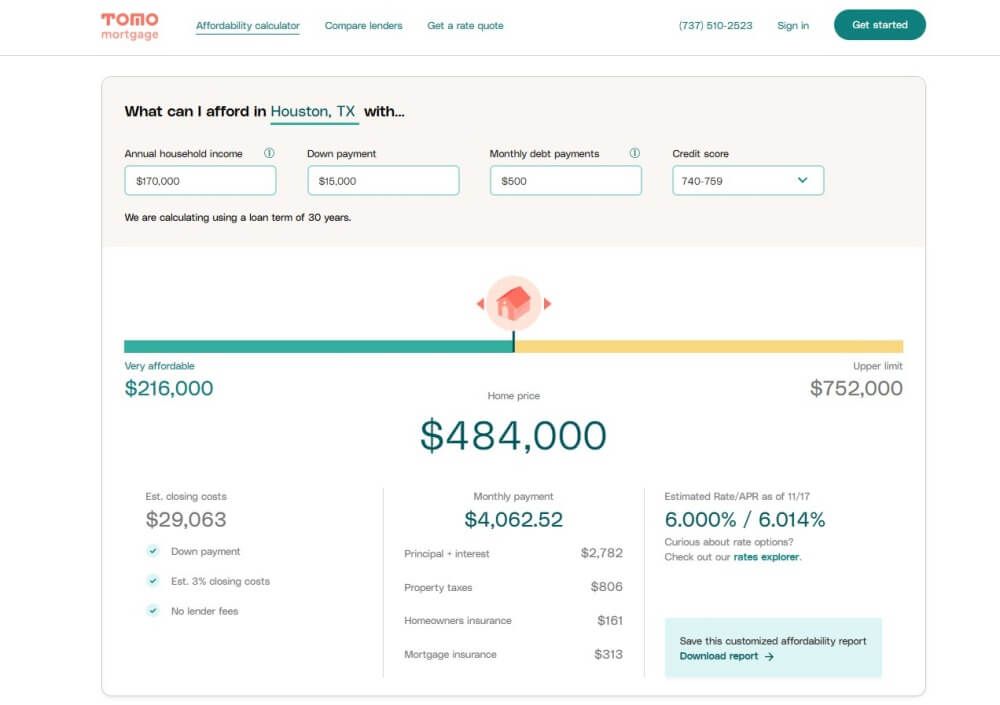 Tomo Mortgage Affordability Calculator